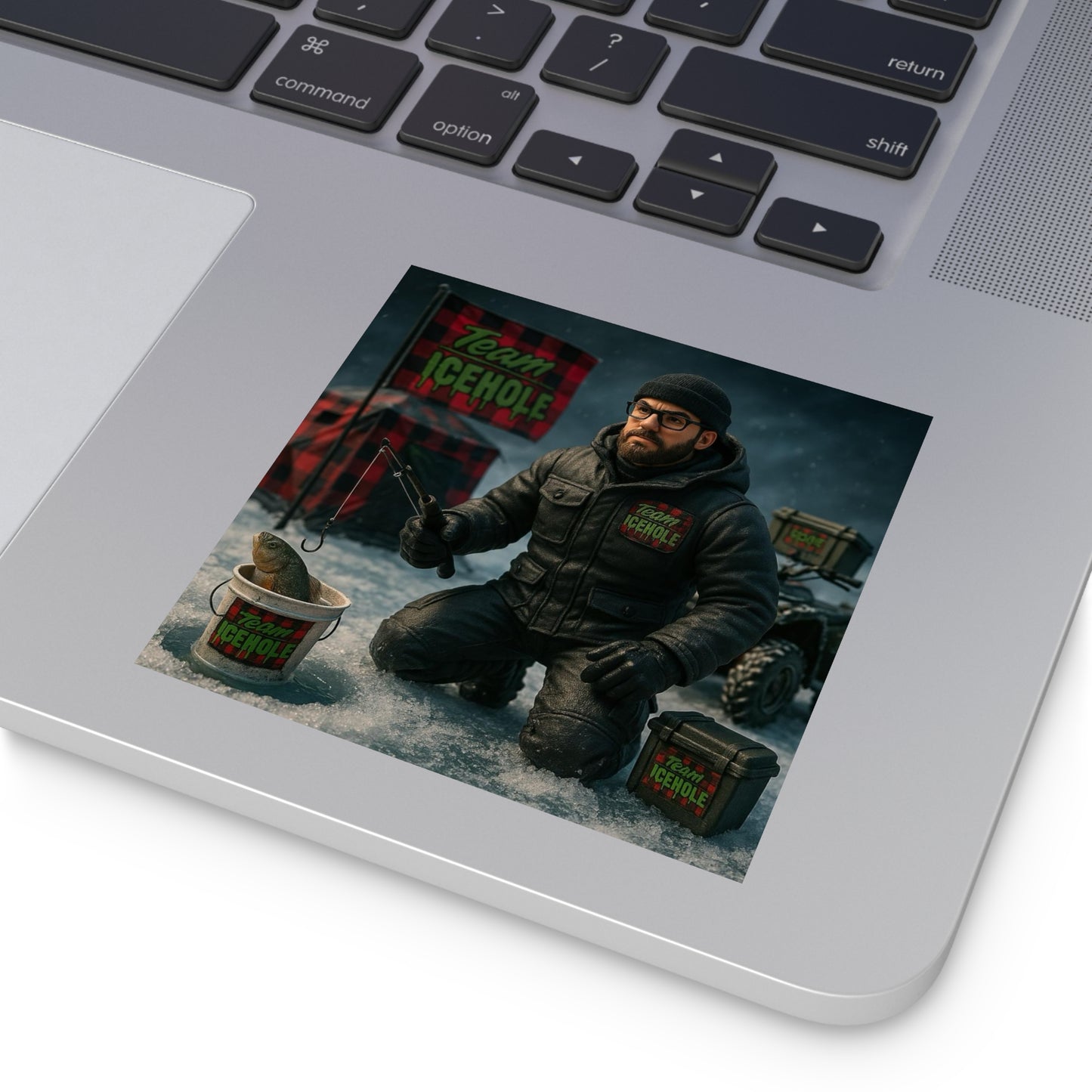 Team Icehole Ice Fishing Camp Setup Square Stickers | Outdoor & Indoor Decor, Perfect for Sports Enthusiasts