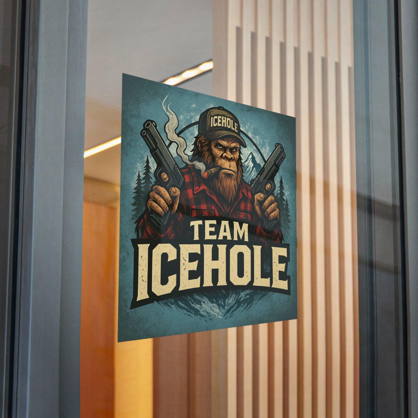Team IceHole Mascot Logo Die-Cut Stickers - Fun Sasquatch Design for Outdoors Enthusiasts
