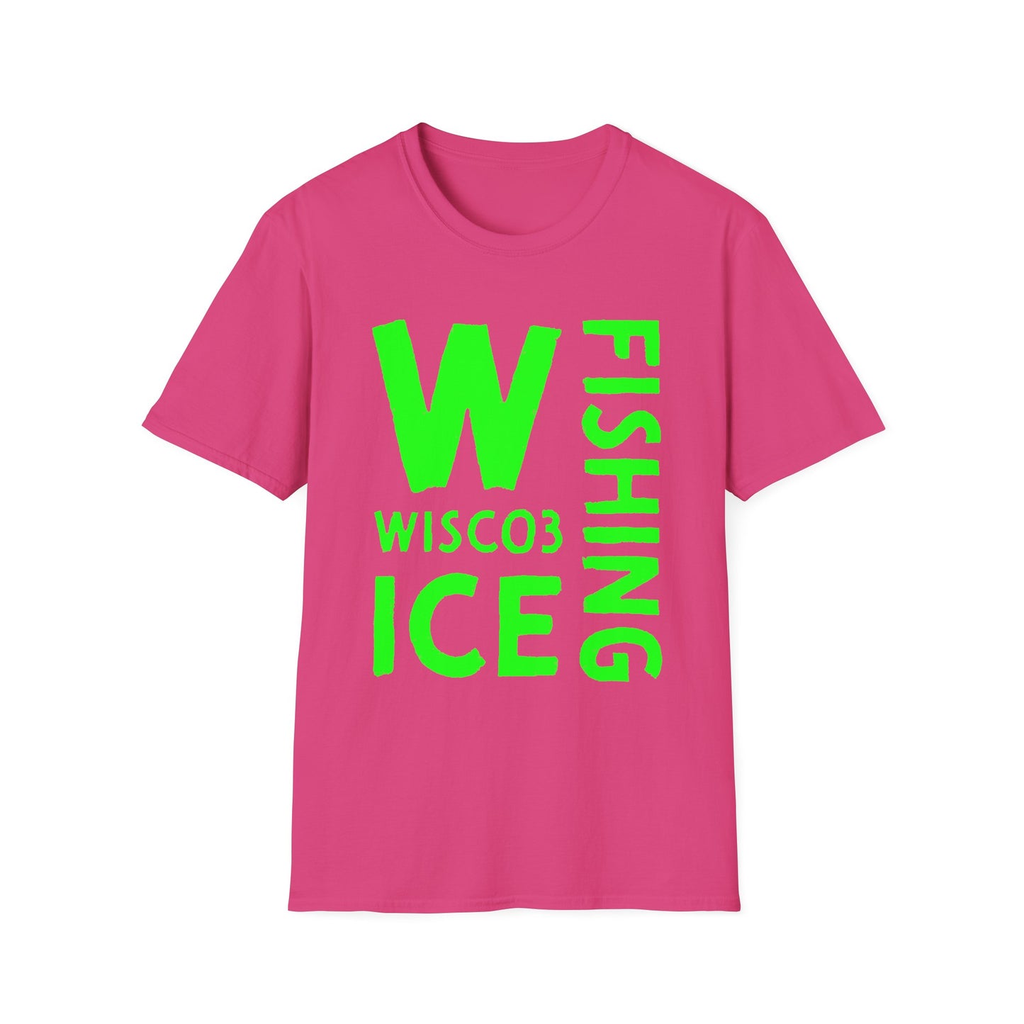 Wisco3 Green Letters Unisex Softstyle T-Shirt - Perfect for Anglers and Outdoor Enthusiasts