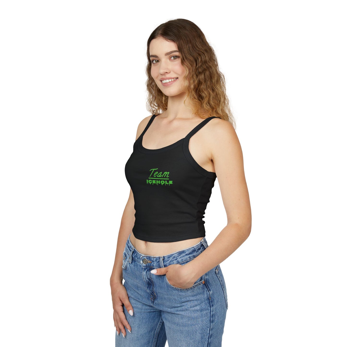 Women's Spaghetti Strap Belly Tank Top,  Small Team Icehole Logo Shirt