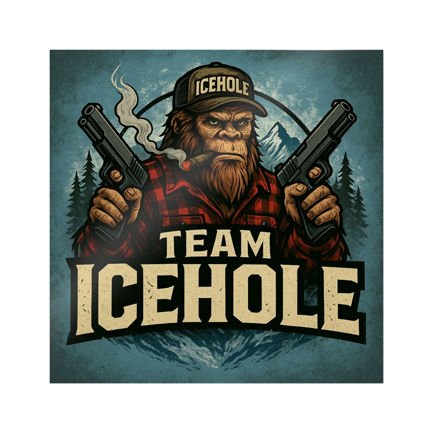 Team IceHole Mascot Logo Die-Cut Stickers - Fun Sasquatch Design for Outdoors Enthusiasts