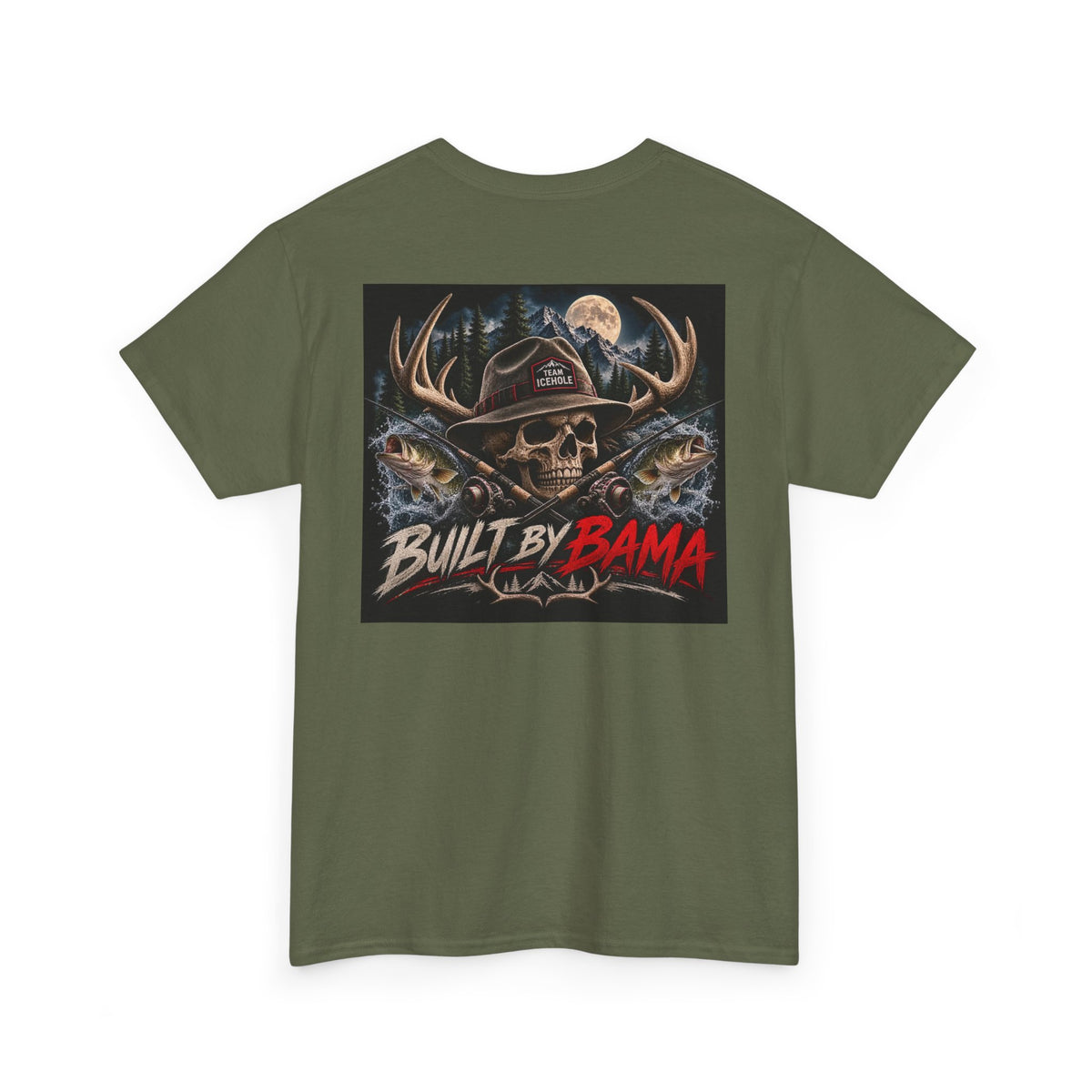 Built by Bama Skull Tee Ryan T. — Team IceHole Fishing & Hunting Graphic T-Shirt