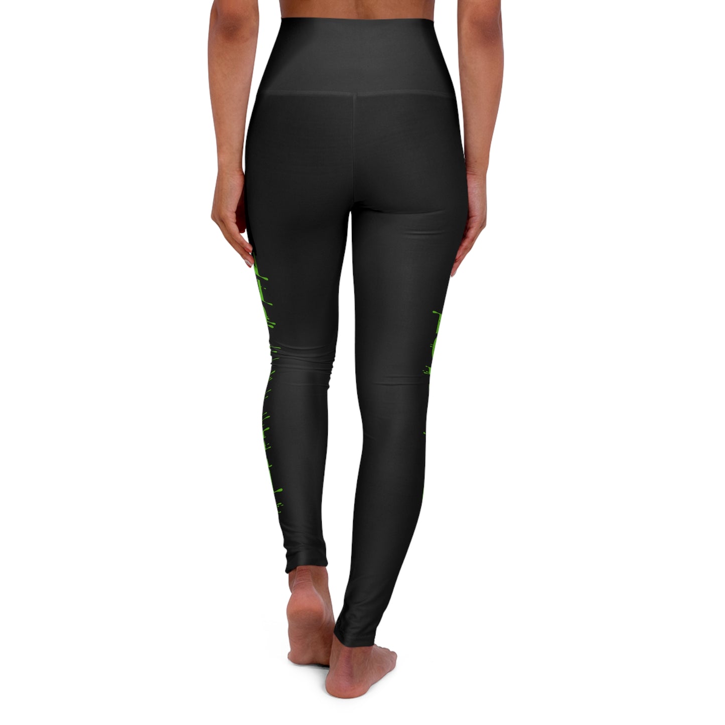 Team IceHole High-Waisted Yoga Leggings — Slim Black Performance Leggings with Neon Green Side Accent