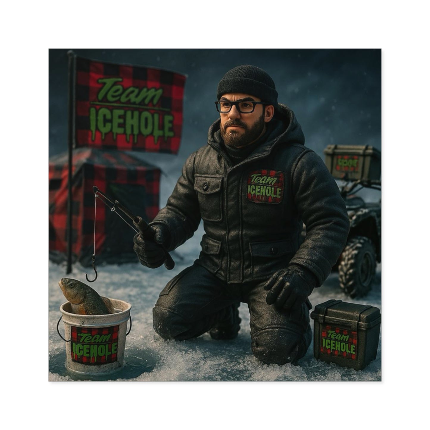 Team Icehole Ice Fishing Camp Setup Square Stickers | Outdoor & Indoor Decor, Perfect for Sports Enthusiasts