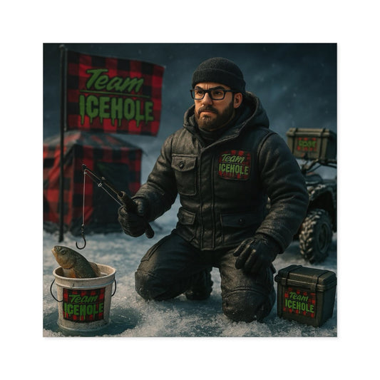 Team Icehole Ice Fishing Camp Setup Square Stickers | Outdoor & Indoor Decor, Perfect for Sports Enthusiasts