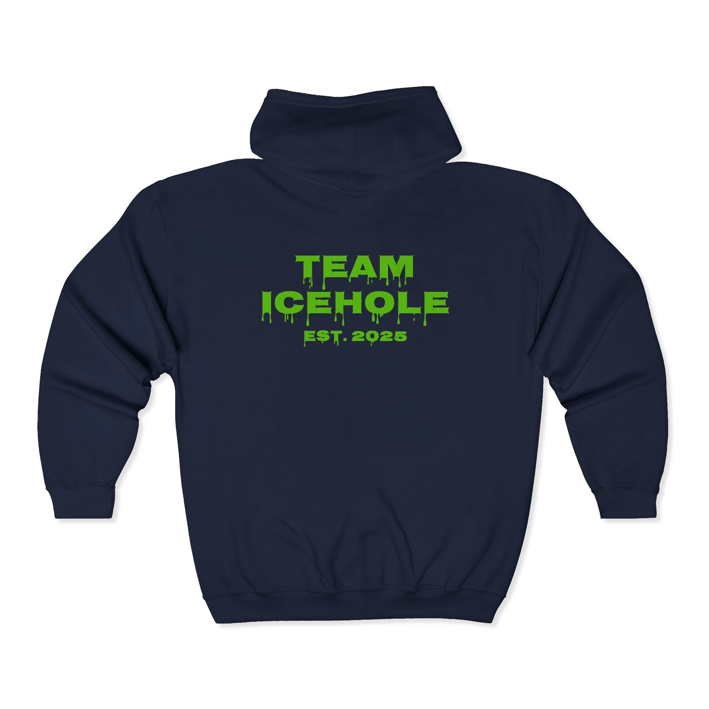 Team Icehole Zip Hoodie — Neon Drip Graphic Full-Zip Sweatshirt (Est. 2025)