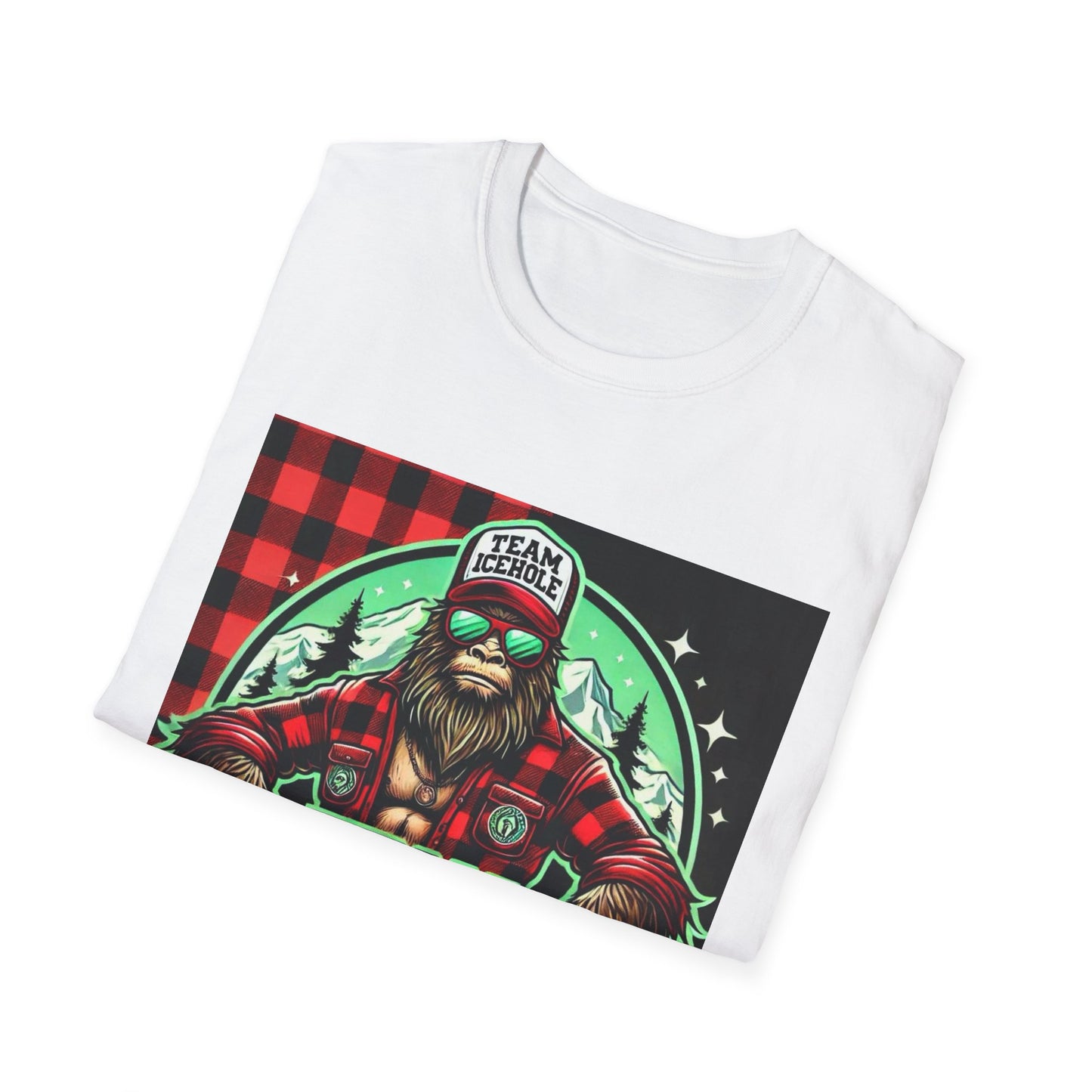 T-Shirt for Outdoor Enthusiasts - Team IceHole BigFoot Holding Logo