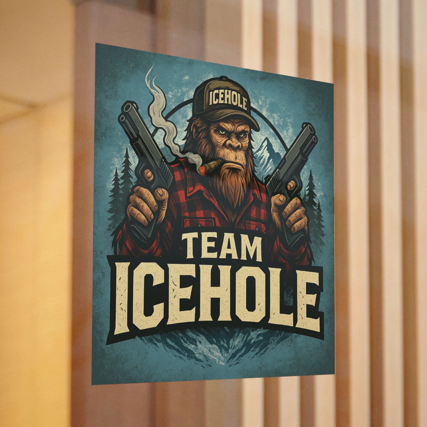 Team IceHole Mascot Logo Die-Cut Stickers - Fun Sasquatch Design for Outdoors Enthusiasts