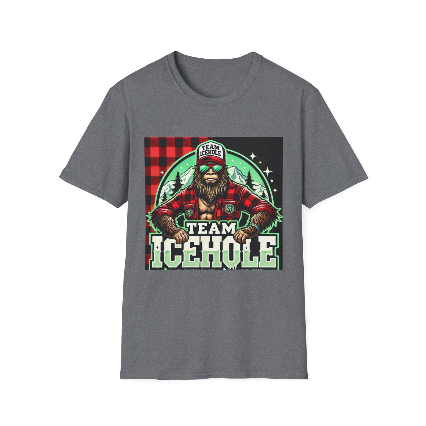T-Shirt for Outdoor Enthusiasts - Team IceHole BigFoot Holding Logo