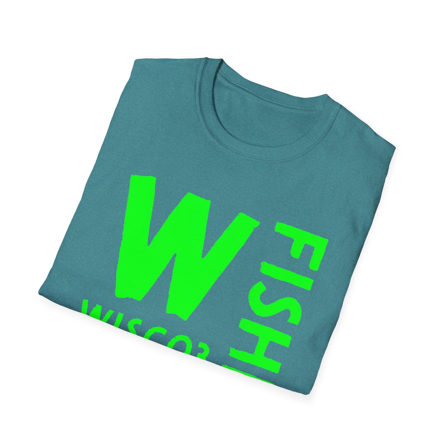 Wisco3 Green Letters Unisex Softstyle T-Shirt - Perfect for Anglers and Outdoor Enthusiasts