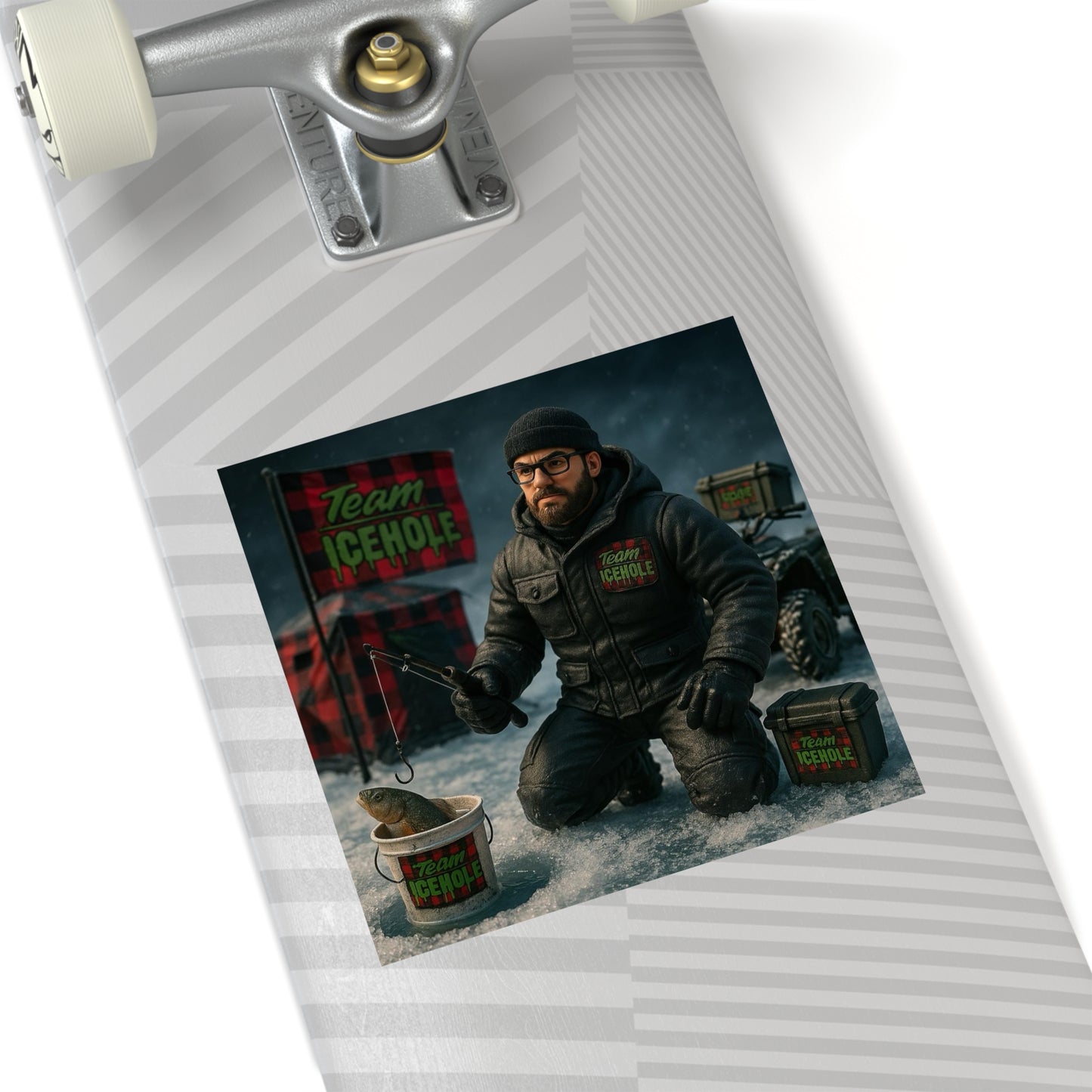 Team Icehole Ice Fishing Camp Setup Square Stickers | Outdoor & Indoor Decor, Perfect for Sports Enthusiasts