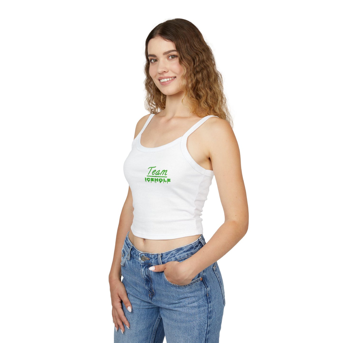 Women's Spaghetti Strap Belly Tank Top,  Small Team Icehole Logo Shirt