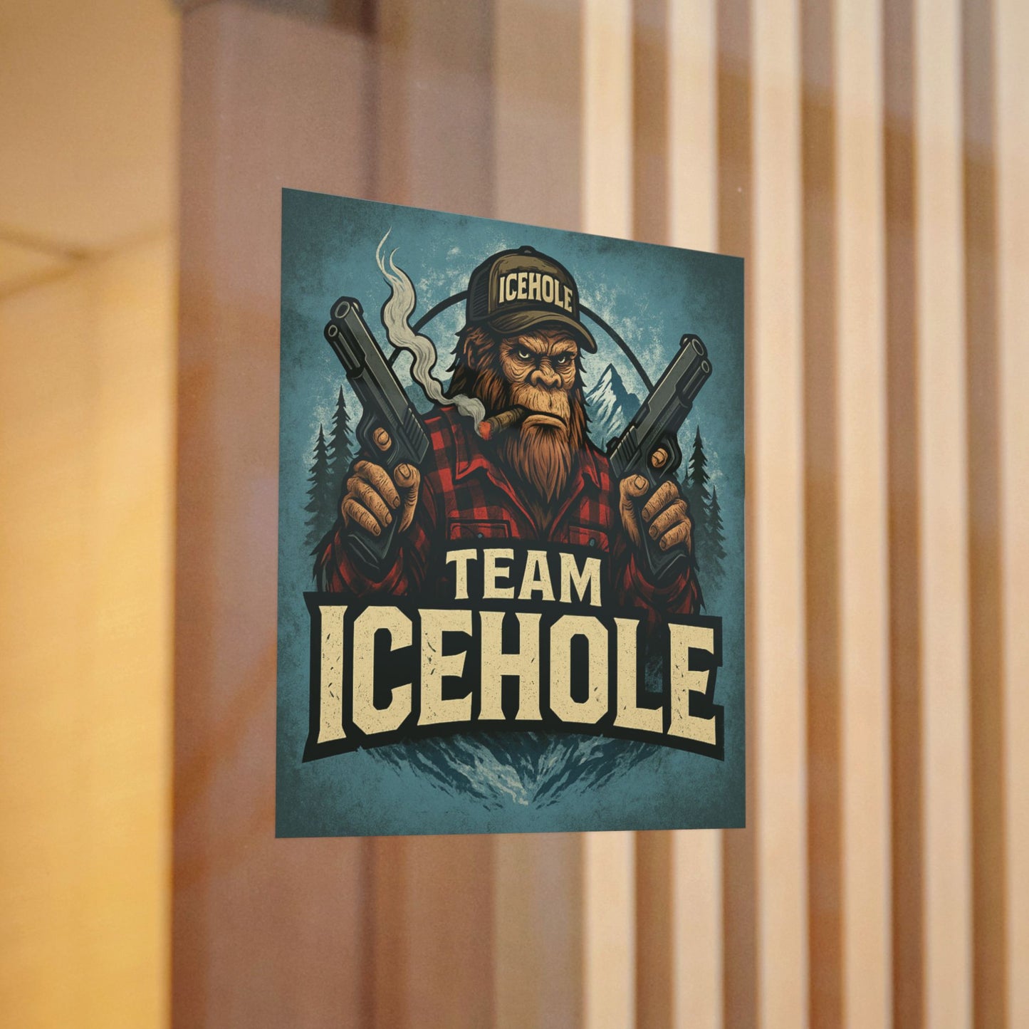Team IceHole Mascot Logo Die-Cut Stickers - Fun Sasquatch Design for Outdoors Enthusiasts