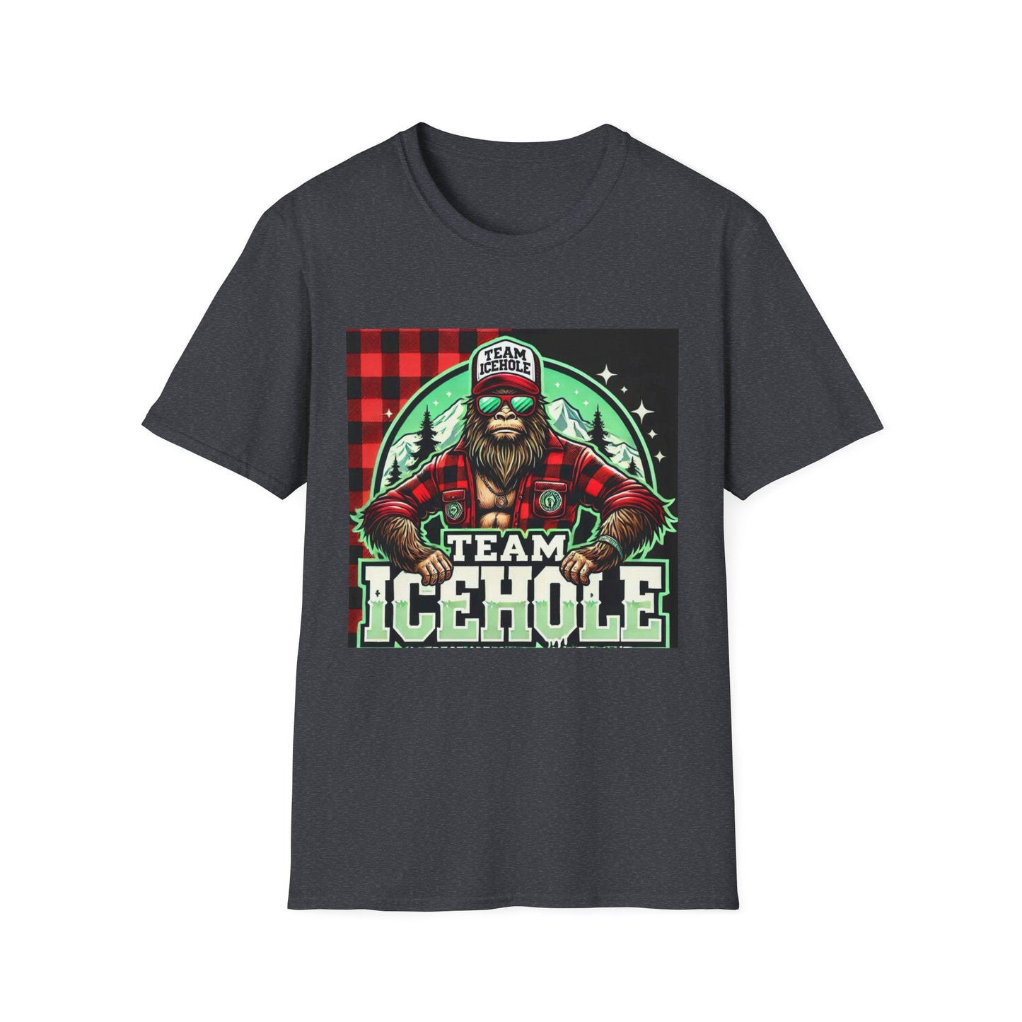 T-Shirt for Outdoor Enthusiasts - Team IceHole BigFoot Holding Logo