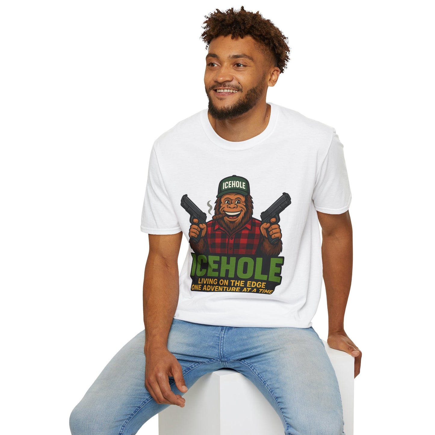 Adventure Living On The Edge Team IceHole Big Foot -Unisex Softstyle T-Shirt