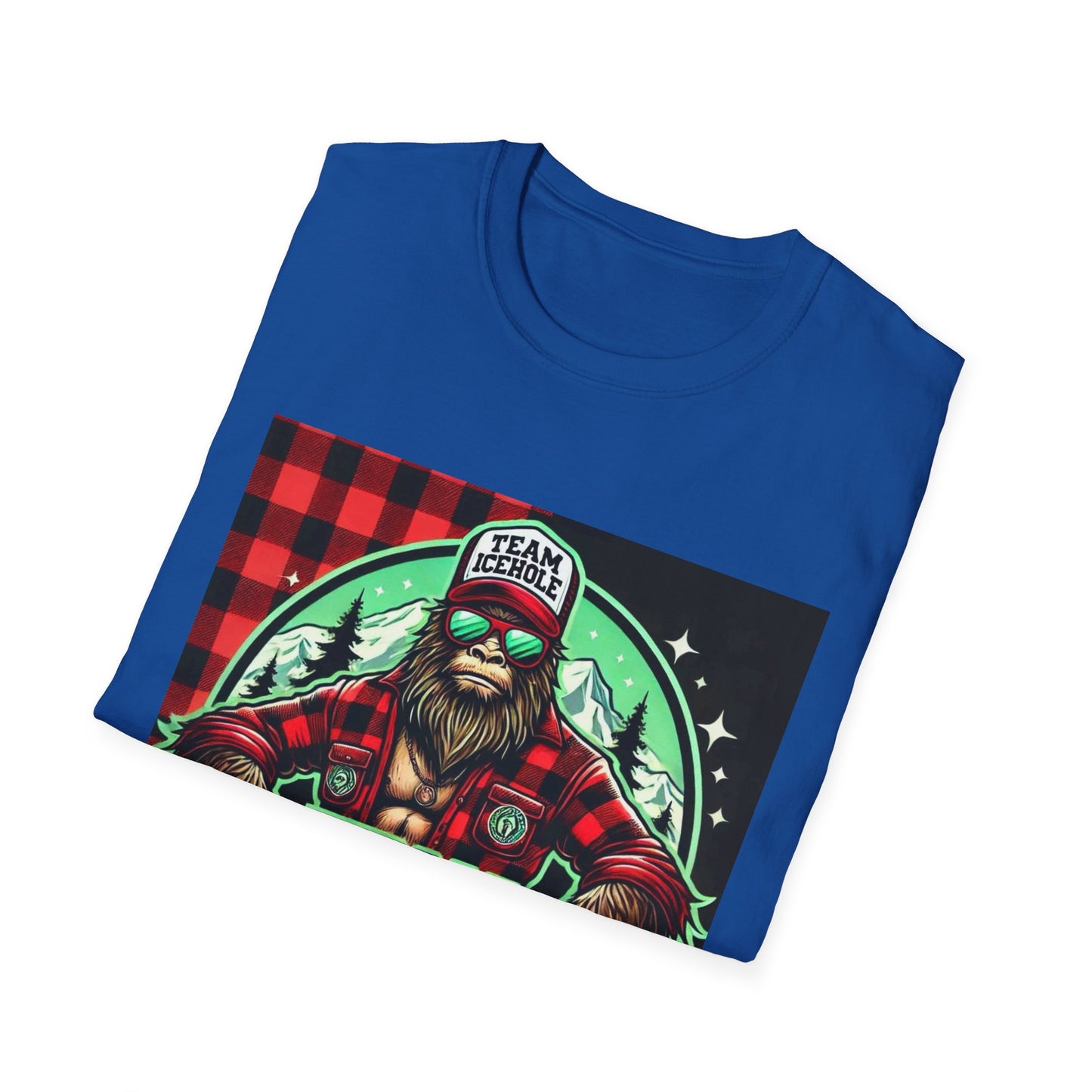 T-Shirt for Outdoor Enthusiasts - Team IceHole BigFoot Holding Logo