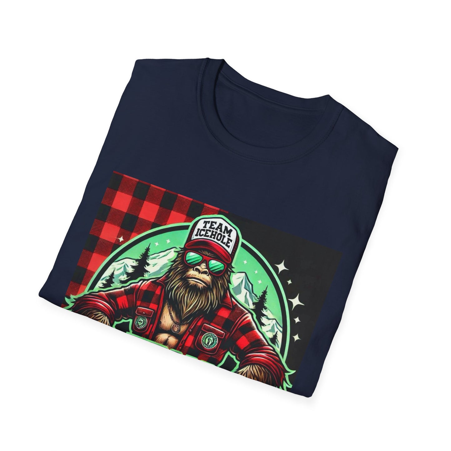 T-Shirt for Outdoor Enthusiasts - Team IceHole BigFoot Holding Logo