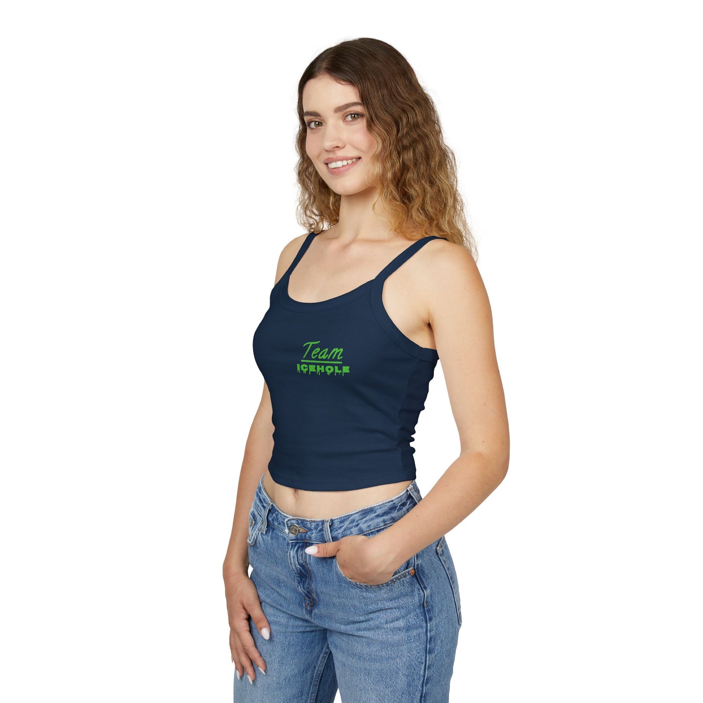 Women's Spaghetti Strap Belly Tank Top,  Small Team Icehole Logo Shirt