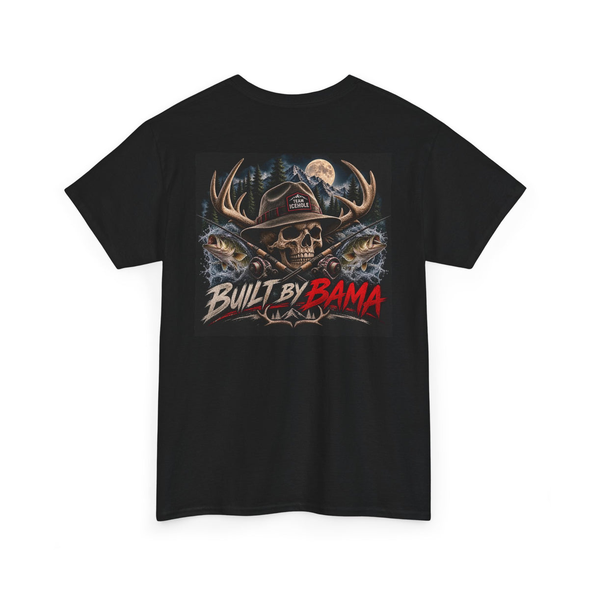 Built by Bama Skull Tee Ryan T. — Team IceHole Fishing & Hunting Graphic T-Shirt