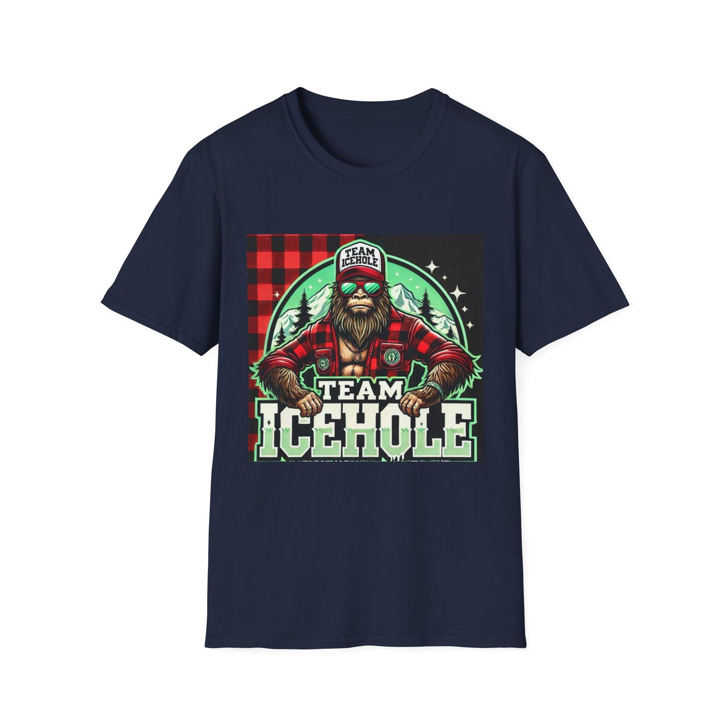 T-Shirt for Outdoor Enthusiasts - Team IceHole BigFoot Holding Logo