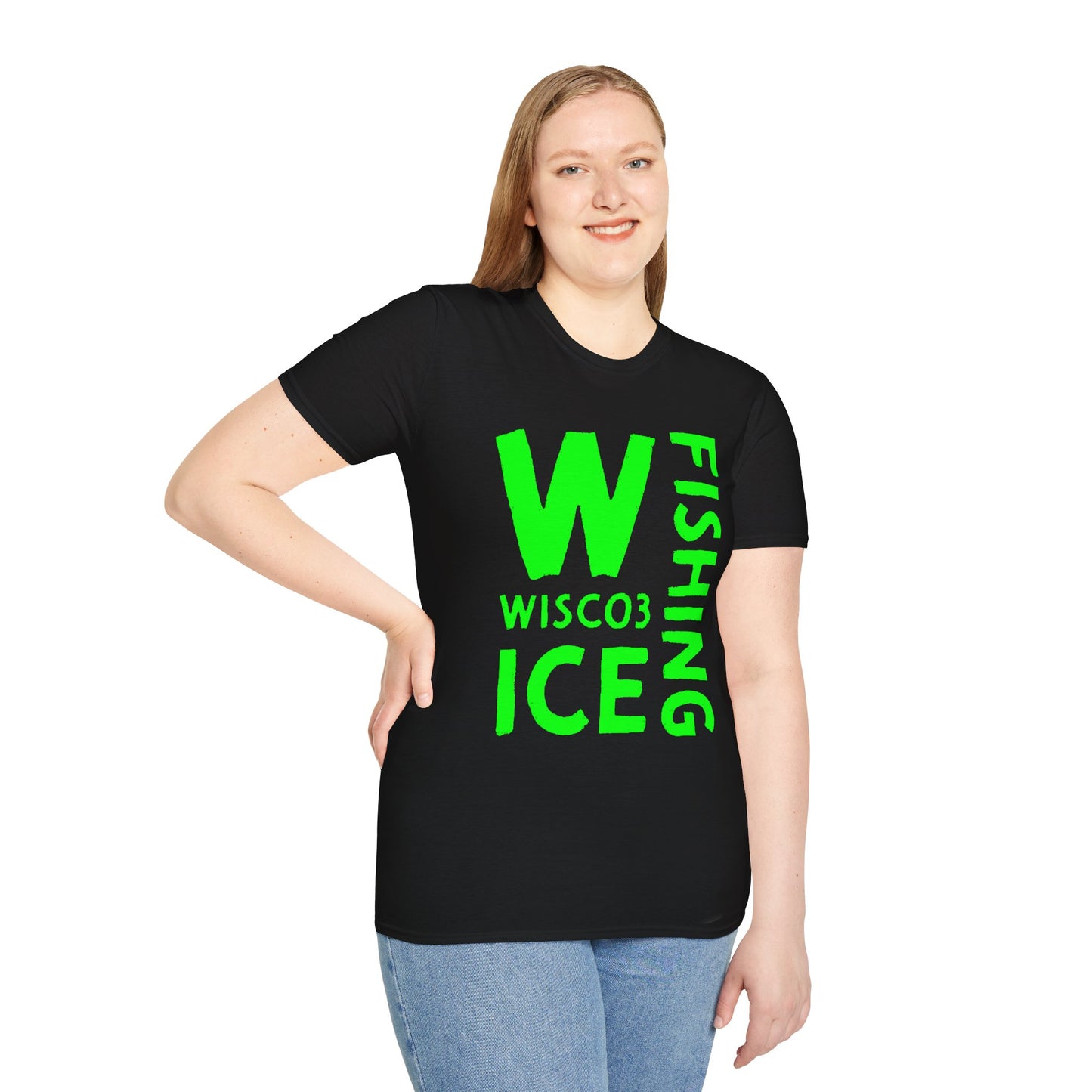 Wisco3 Green Letters Unisex Softstyle T-Shirt - Perfect for Anglers and Outdoor Enthusiasts