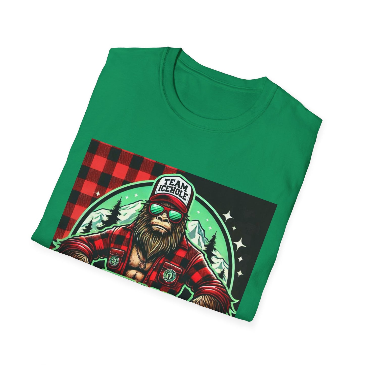 T-Shirt for Outdoor Enthusiasts - Team IceHole BigFoot Holding Logo