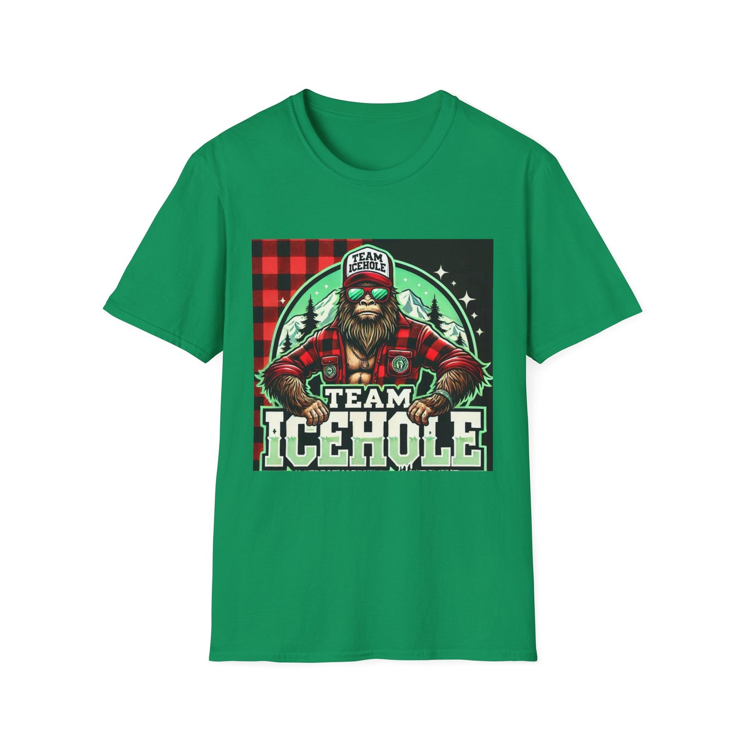 T-Shirt for Outdoor Enthusiasts - Team IceHole BigFoot Holding Logo