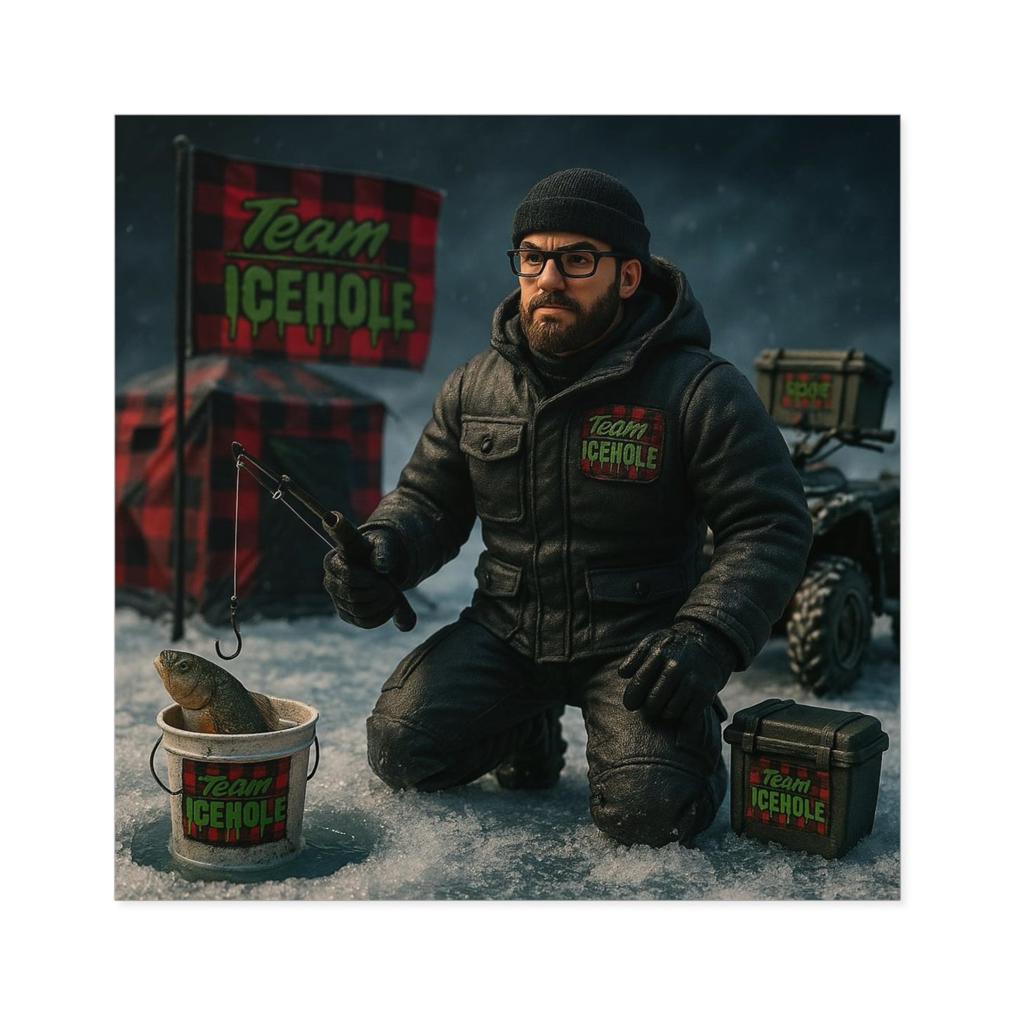 Team Icehole Ice Fishing Camp Setup Square Stickers | Outdoor & Indoor Decor, Perfect for Sports Enthusiasts