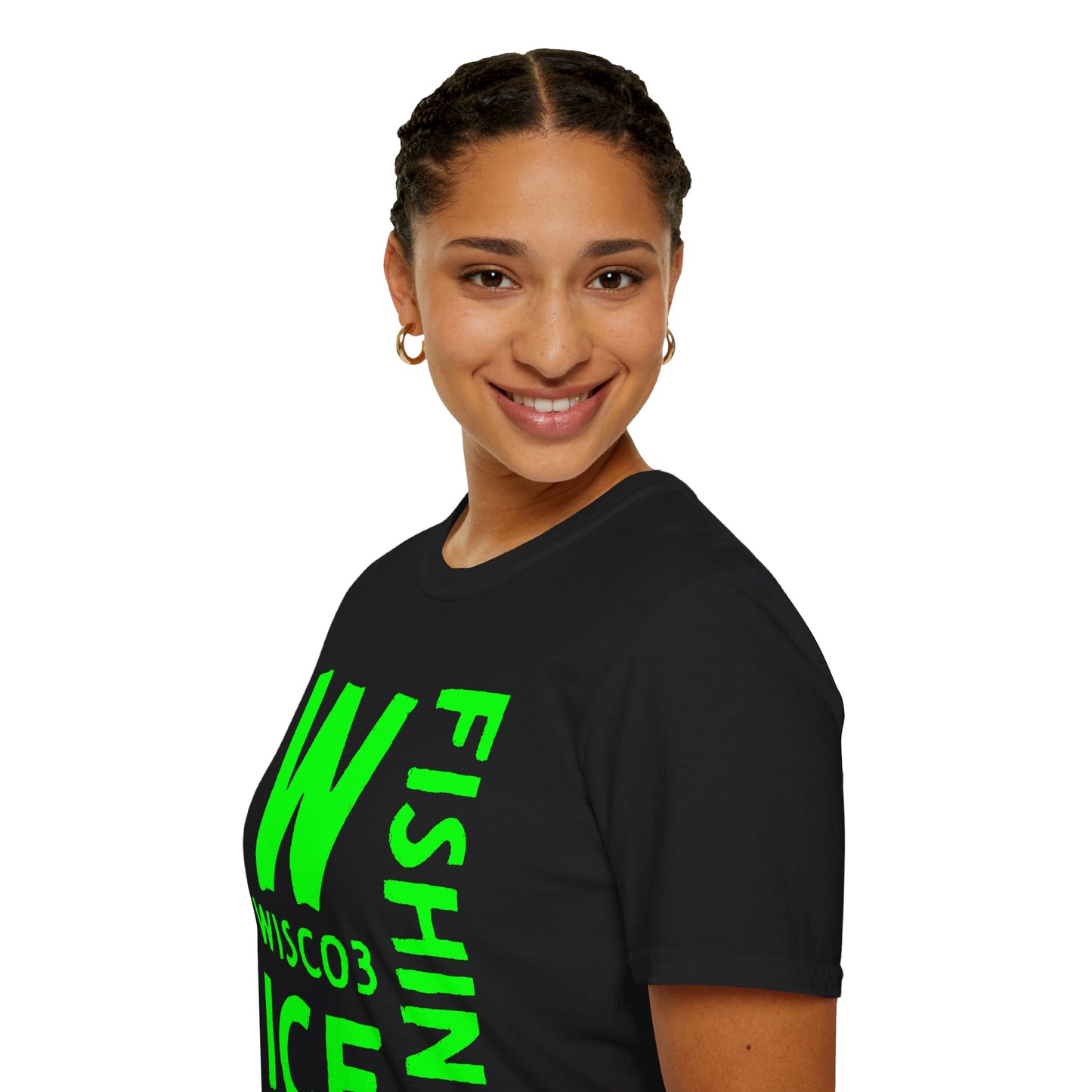 Wisco3 Green Letters Unisex Softstyle T-Shirt - Perfect for Anglers and Outdoor Enthusiasts