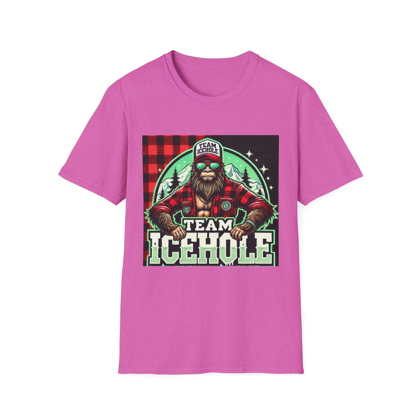 T-Shirt for Outdoor Enthusiasts - Team IceHole BigFoot Holding Logo