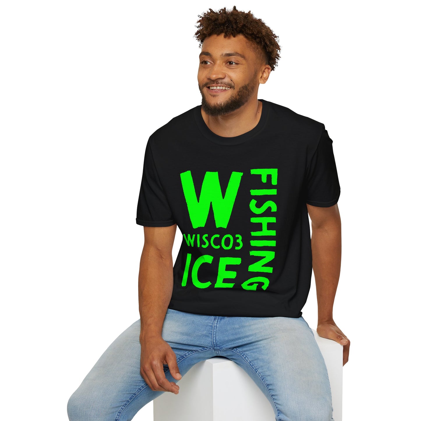 Wisco3 Green Letters Unisex Softstyle T-Shirt - Perfect for Anglers and Outdoor Enthusiasts