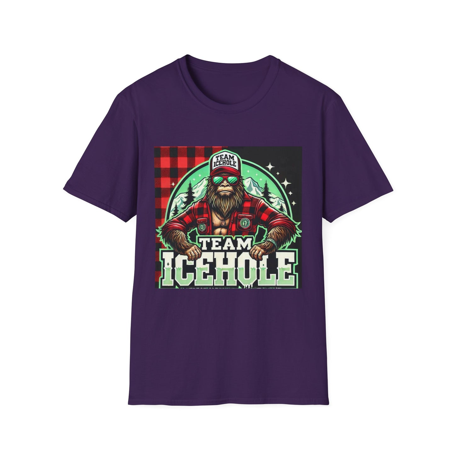 T-Shirt for Outdoor Enthusiasts - Team IceHole BigFoot Holding Logo