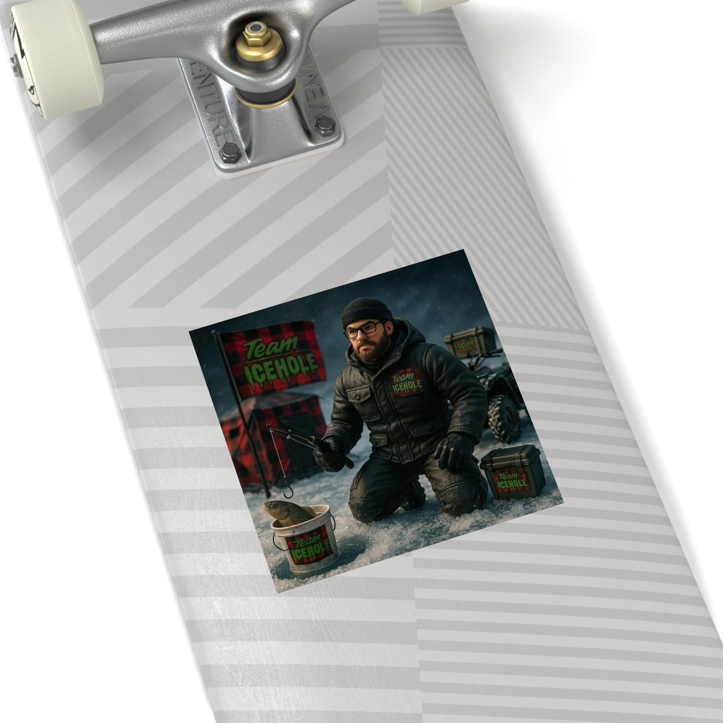 Team Icehole Ice Fishing Camp Setup Square Stickers | Outdoor & Indoor Decor, Perfect for Sports Enthusiasts