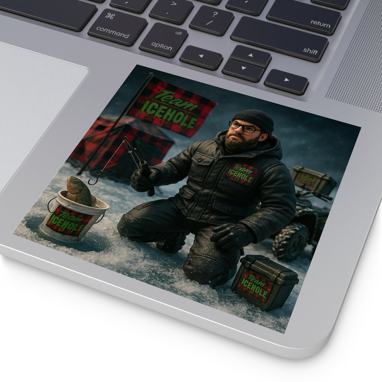 Team Icehole Ice Fishing Camp Setup Square Stickers | Outdoor & Indoor Decor, Perfect for Sports Enthusiasts