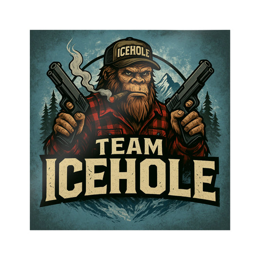 Team IceHole Mascot Logo Die-Cut Stickers - Fun Sasquatch Design for Outdoors Enthusiasts