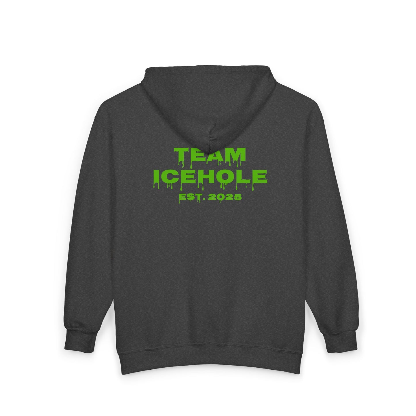 Team Icehole Zip Hoodie — Neon Drip Graphic Full-Zip Sweatshirt (Est. 2025)