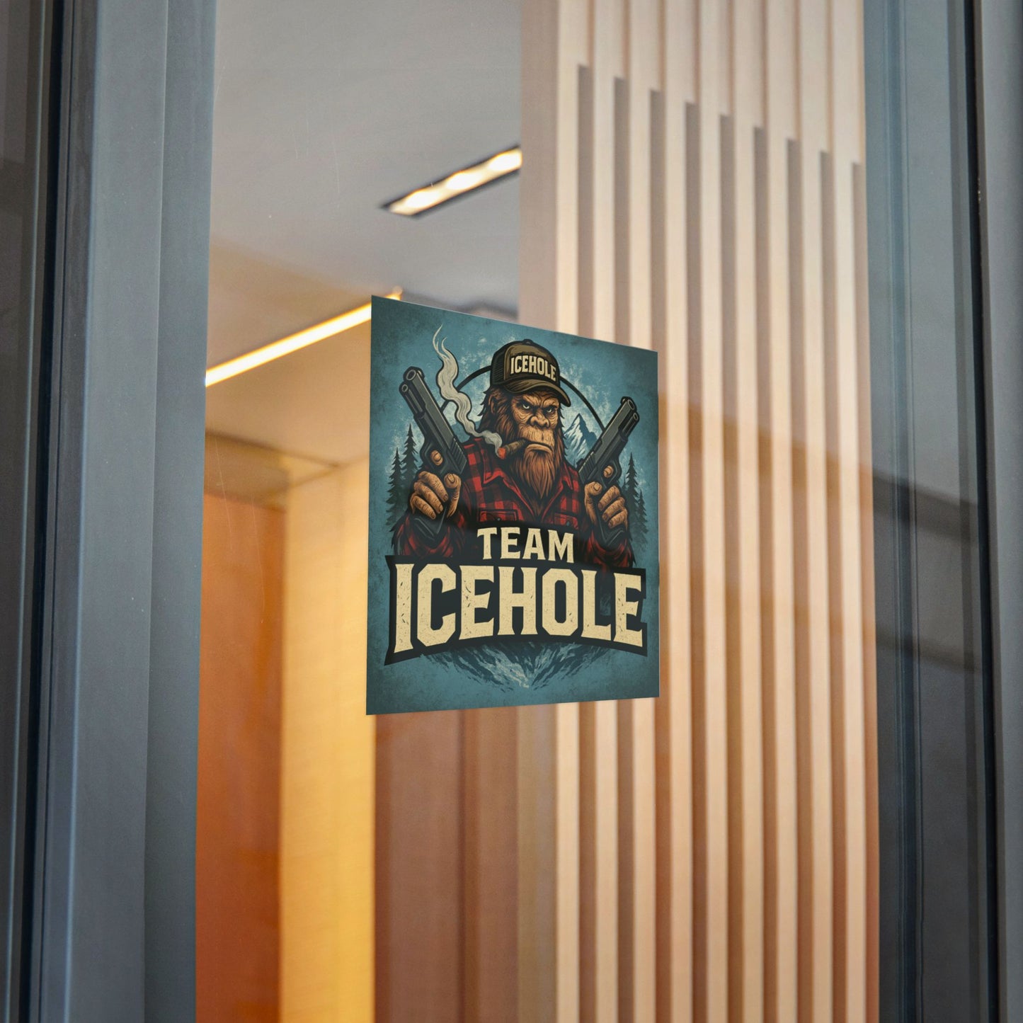 Team IceHole Mascot Logo Die-Cut Stickers - Fun Sasquatch Design for Outdoors Enthusiasts